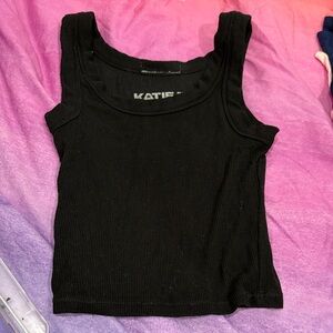 Katie J NYC Black Ribbed Tank Top